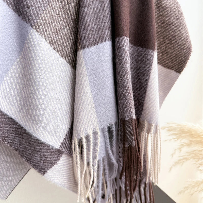Plaid Imitation Cashmere Blanket Winter Women Scarf Designer Thick Warm Pashmina Shawl Wraps Tassel Poncho Stoles Echarpe Unisex