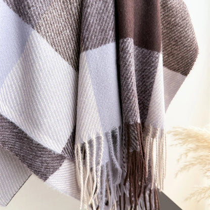 Plaid Imitation Cashmere Blanket Winter Women Scarf Designer Thick Warm Pashmina Shawl Wraps Tassel Poncho Stoles Echarpe Unisex