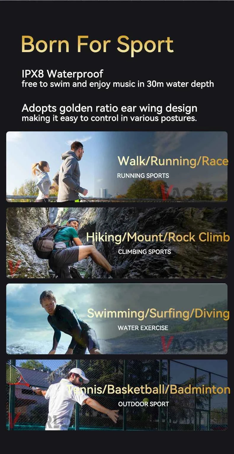 Upgrades Bluetooth 5.4 Bone Conduction Wireless Headphones 30 Meters Depth IPX8 Waterproof Swimming Headsets 32GB RAM MP3 Player