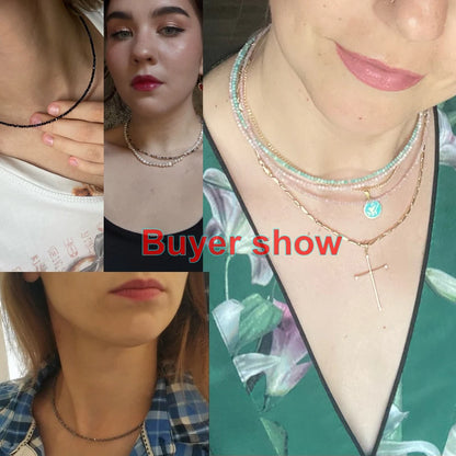 2-3mm Natural Stone Beaded Necklace Handmade Mini Tourmaline lapis crystal Energy Healing Female Bracelet for Women Jewelry Gift - AMULET RING STORE