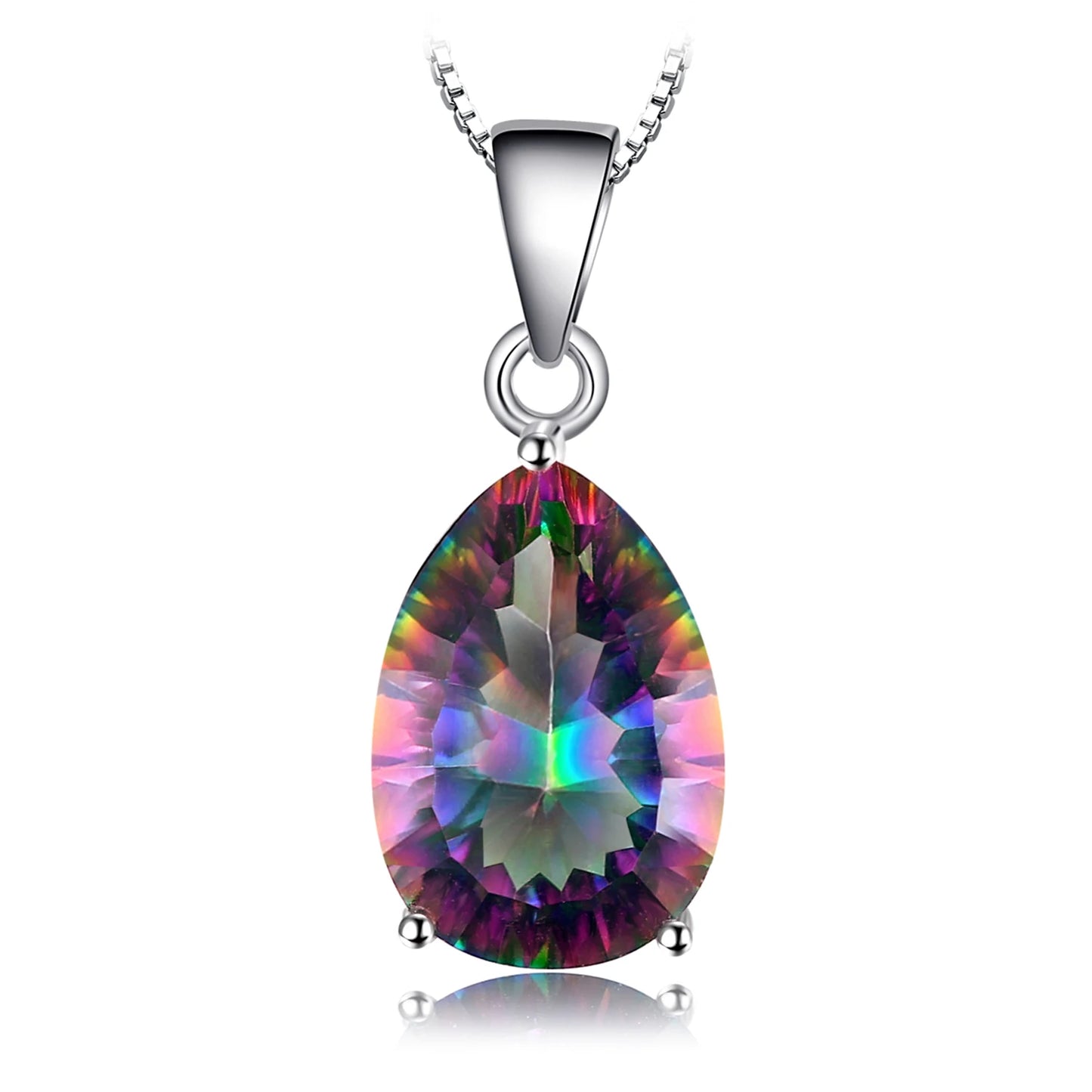 JewelryPalace Natual Multiple Cut Rainbow Fire Mystic Quartz Solid 925 Sterling Silver Pendant Necklace for Women No Chain