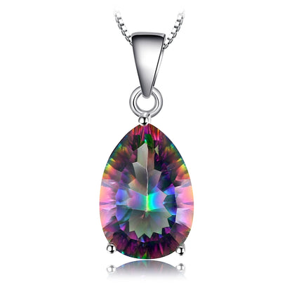 JewelryPalace Natual Multiple Cut Rainbow Fire Mystic Quartz Solid 925 Sterling Silver Pendant Necklace for Women No Chain