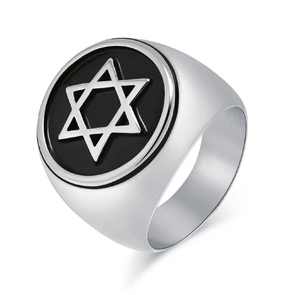 Retro Six-pointed Star Titanium Steel Ring, Men's Niche Personality Solomon Seal Rings