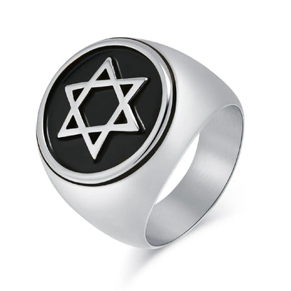 Retro Six-pointed Star Titanium Steel Ring, Men's Niche Personality Solomon Seal Rings