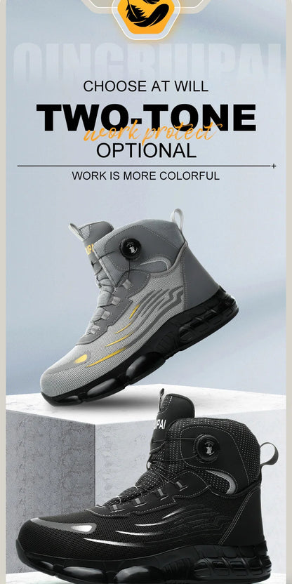 Men's high top lace-free comfortable soft sole anti-smash and puncture resistant work shoes - AMULET RING STORE