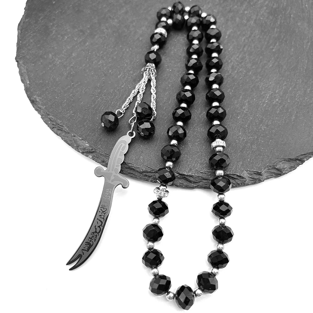 Islamic Imam Ali Zulfiqar Sword Car Pendant for Women Men Stainless Steel Gold Color Arabic Religion Blue Glass Chain Jewelry