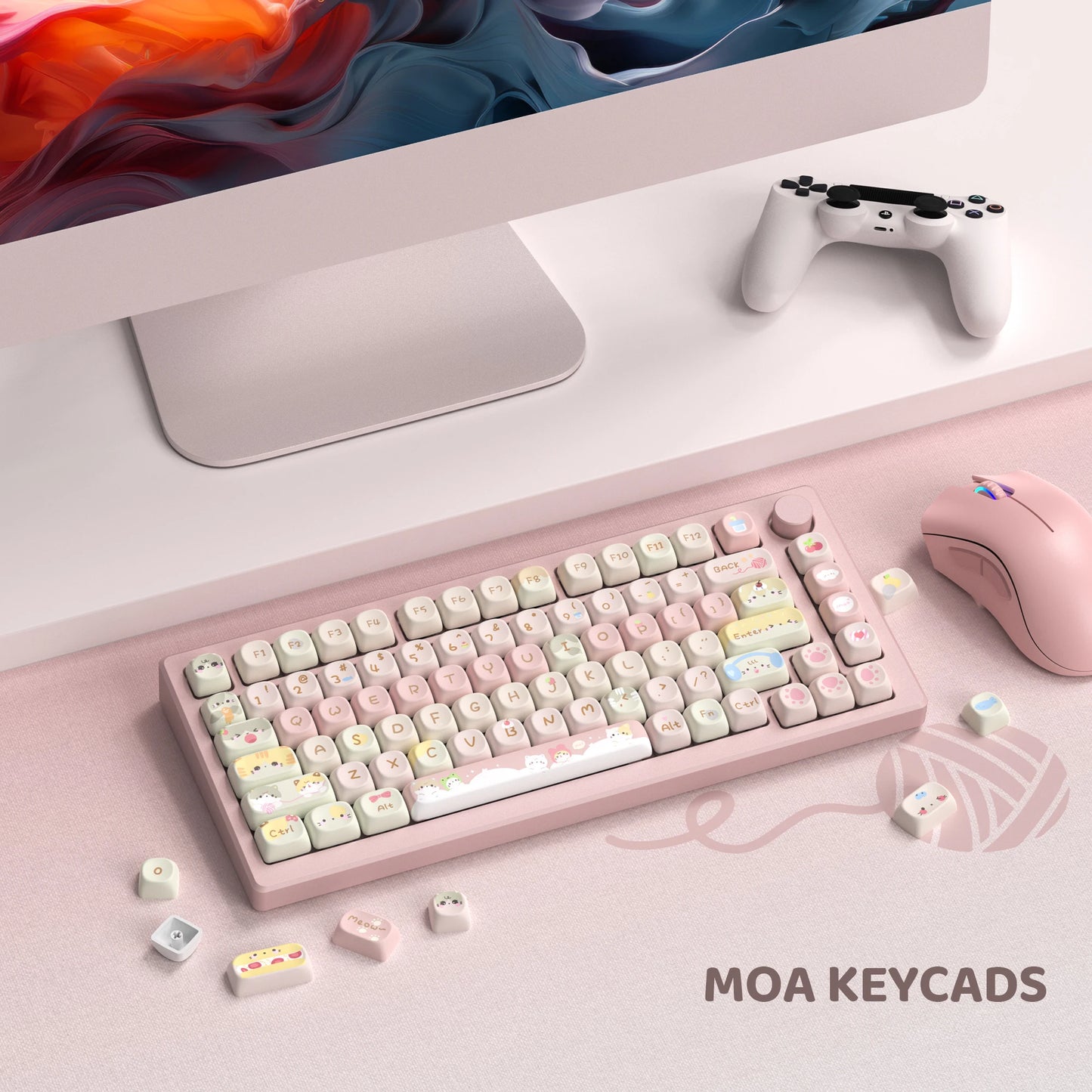 134 Keys Pink Cat  MOA Profile PBT Keycaps Customs Dye Sub Key caps for 61/87/104 Cherry MX Switch Gaming Mechanical Keyboard