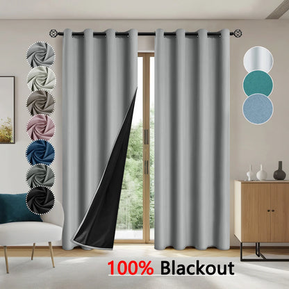 2pcs Modern 100% Blackout Curtain with Coated Lining, Solid Window Curains for Bedroom, Living Room, Dining Room, Home Decor - AMULET RING STORE
