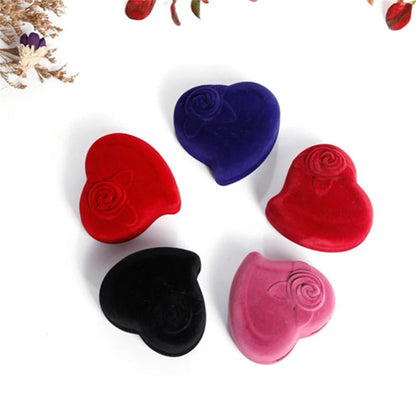 Heart-Shaped Velvet Jewelry Box Rose Flower Valentine'S Day Engagement Proposal Wedding Ring Box Gift Box Jewelry Organizer Case - AMULET RING STORE