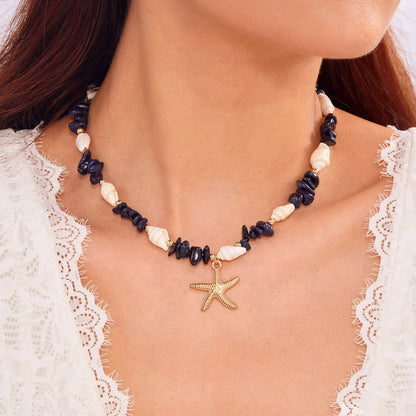 Bohemian Starfish Pendant Bracelet for Women Handmade Crushed Stone Beaded Bracelet Summer Beach Jewelry Travel Accessory Gift