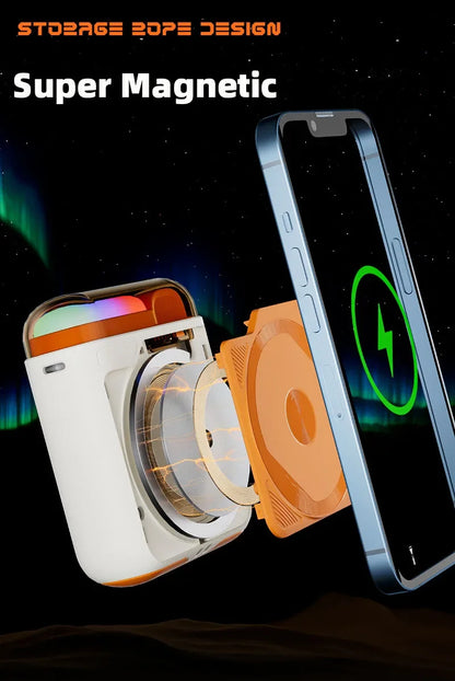 10000mAh Wireless Power Bank with Stand USB C Cable PD20W Fast Charging Magnetic External Spare Battery for IPhone Samsung Xiaom - AMULET RING STORE