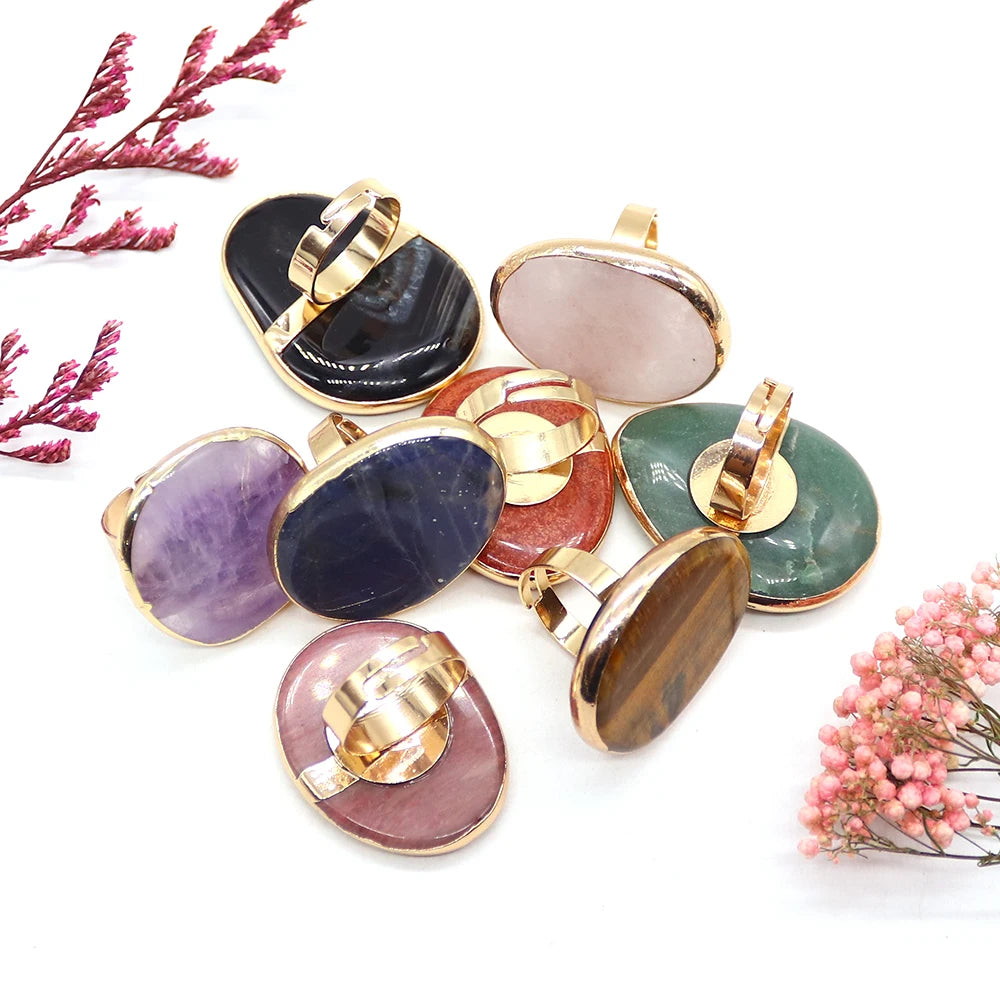 Irregular Natural Amethyst Rings Open Adjustable Green Aventurine Agate Finger Ring for Women and Men  Fashion Jewelry Ring Gift