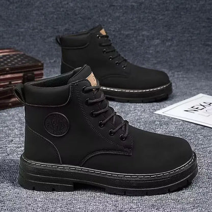2025 new men's shoes autumn high cut workwear boots British style short boots Korean version versatile thickness boots shoes - AMULET RING STORE