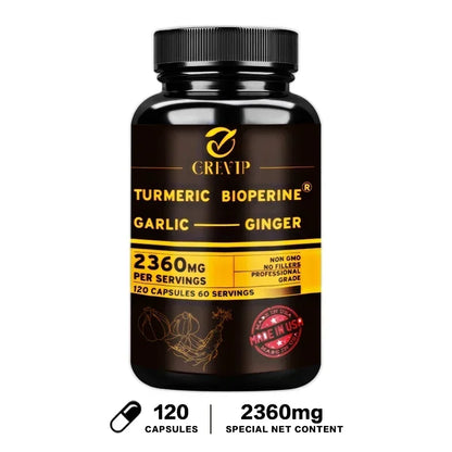 4-in-1 Turmeric Ginger Supplement - with Garlic Curcumin Black Pepper - Joints, Immune Support, Improves Digestion
