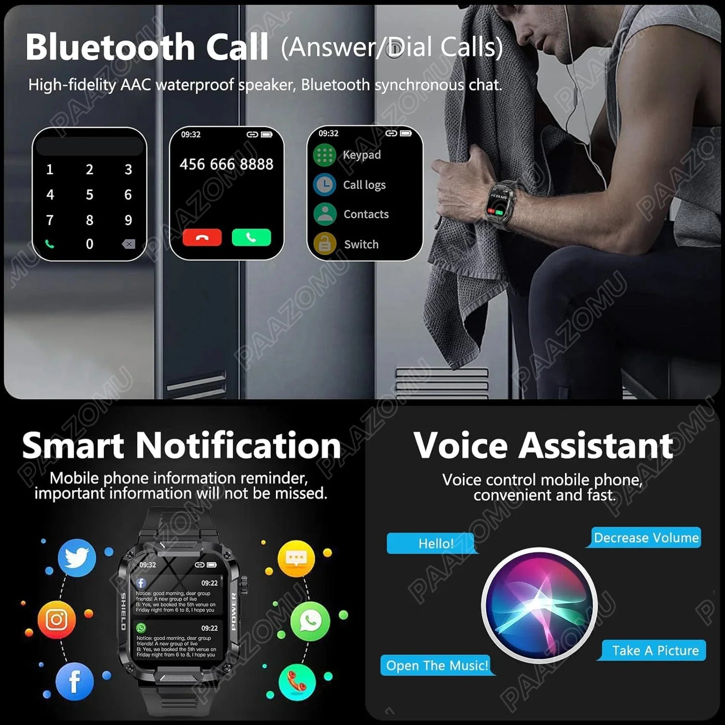 Military Smart Watch for Men (Answer/Make Call), 1.85'' HD 400mAh Long Battery Tactical Sports Watch, Outdoor Rugged Smartwatch