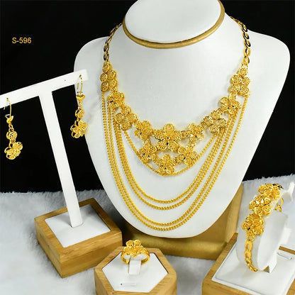 ANIID Africa Luxury Charm Necklace Sets With Tassel for Lady Indian Bridal Nigeria 24k Gold Plated Jewelry Set Party Gifts