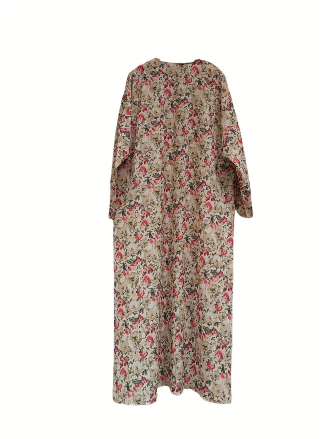 Middle Eastern Printed Floral Abaya Muslim Full Sleeve Loose Open Front Abayas Elegant Kaftan Women Jilbabs Arabian Maxi Dresses - AMULET RING STORE