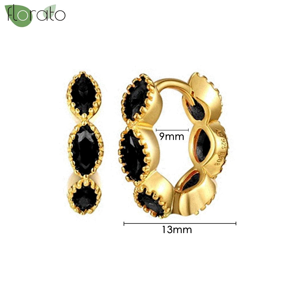 925 Sterling Silver Needle Fashion Round Pendant Small Earrings Luxury Gold Hoop Earrings for Women Premium Black Jewelry Gifts - AMULET RING STORE