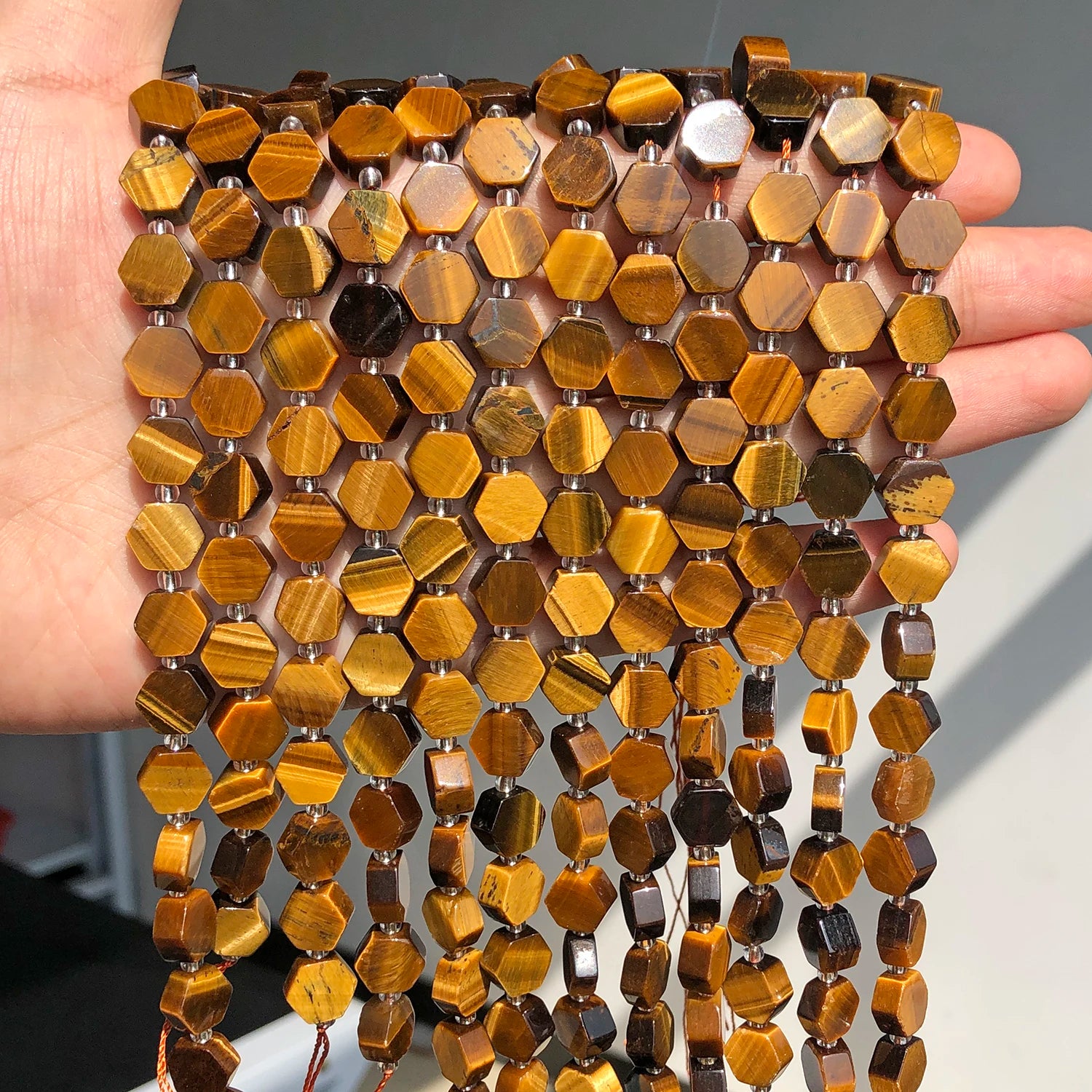 8.5x9.5mm Natural Hexagon Stone Beads Faceted Amazonite Quartz Jade Loose Spacer Beads for Jewelry Making DIY Bracelet Pendant - AMULET RING STORE