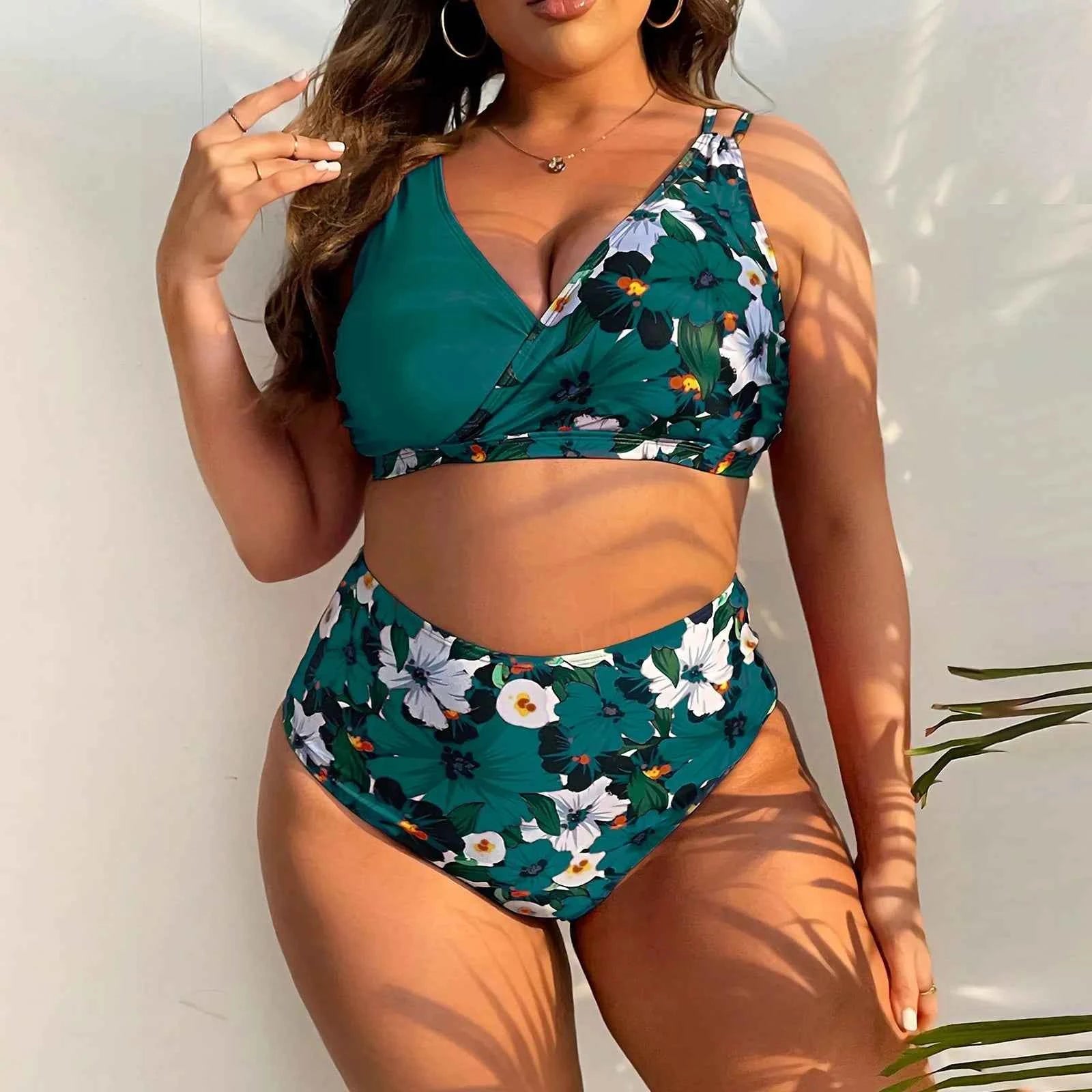2024 New Plus Size Bikini Sets For Women Swimsuit Large Bathing Suits Two-Piece High Waist Push Up Bikini Set Sexy Separate