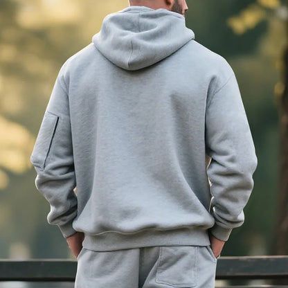 Men's Hooded Fleece Pullover Sporty Casual Jacket European American Style Autumn Winter Warm Comfortable Men's Outerwear