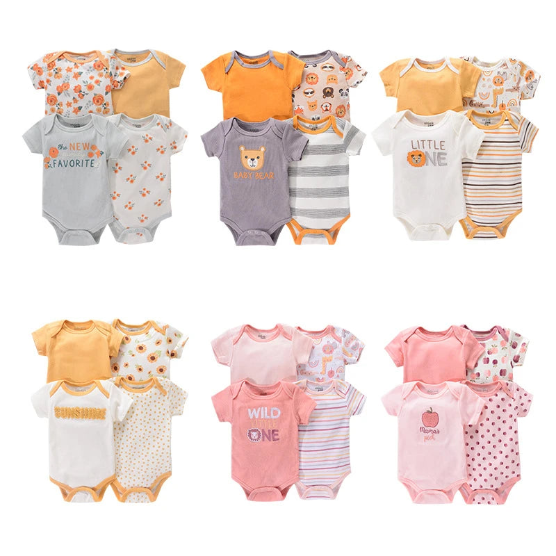 4Pieces Cotton Newborn Bodysuit Print Baby Girl Clothes 0-12M Cartoon Baby Boy Clothes Summer Short Sleeve Romper Bebes - AMULET RING STORE