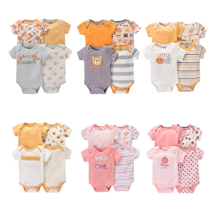 4Pieces Cotton Newborn Bodysuit Print Baby Girl Clothes 0-12M Cartoon Baby Boy Clothes Summer Short Sleeve Romper Bebes - AMULET RING STORE