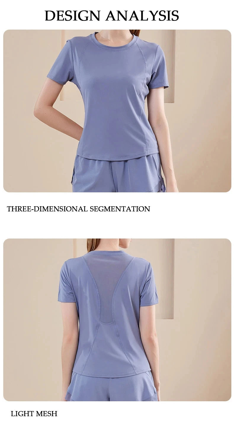 Yoga Set Women Sport T-Shirt Back Mesh Design High Waist Shorts Quick Dry Run Yoga Sports Short Sleeve Shorts Two-piece Yoga Set