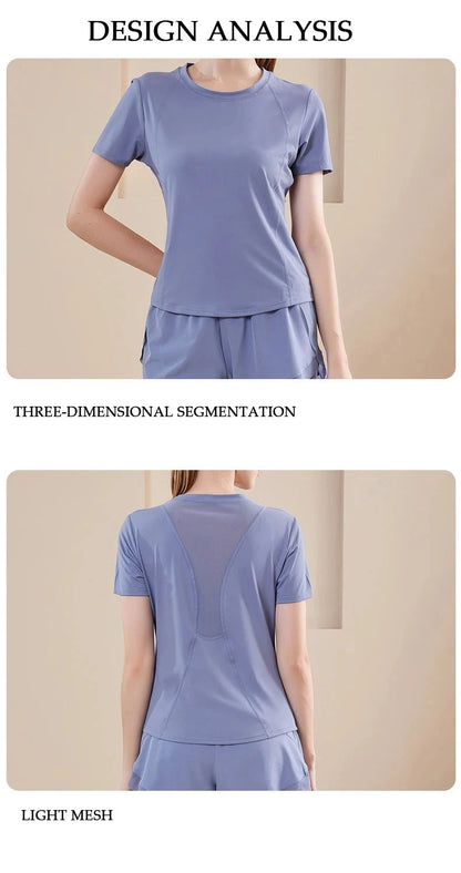 Yoga Set Women Sport T-Shirt Back Mesh Design High Waist Shorts Quick Dry Run Yoga Sports Short Sleeve Shorts Two-piece Yoga Set