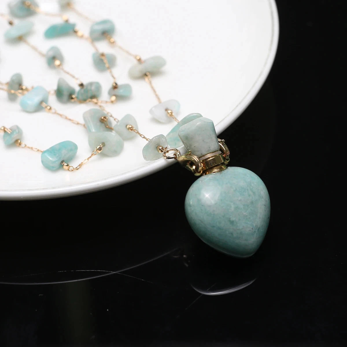 Natural Stone Amazonite Perfume Bottle Pendant Pearl Gravel Chain Essential Oil Diffuser Charms Women Jewerly Necklace 31 Inches - AMULET RING STORE