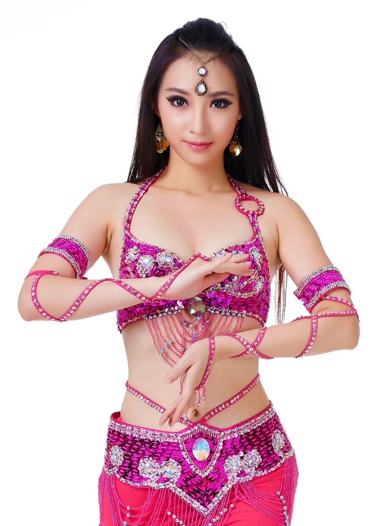 Hot Selling Ladies Beaded Sequins Belly Dance Accessories Belts + Bra Samba Costume Club Bra