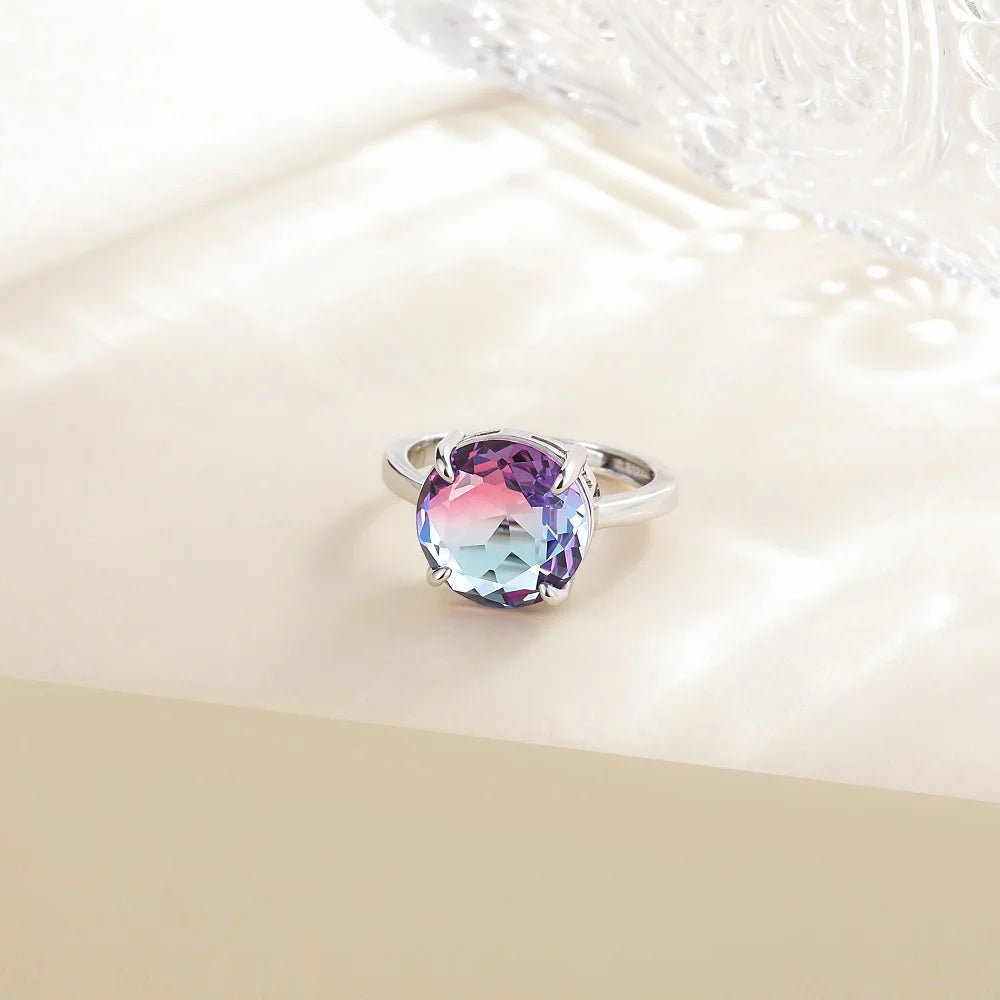 Monkton Sparkly Lavender Glass Y2k Bridal Rings for Women 12MM Round Artificial Stone Wedding Ring Plated with 925 Silver Кольцо