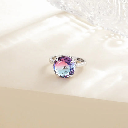 Monkton Sparkly Lavender Glass Y2k Bridal Rings for Women 12MM Round Artificial Stone Wedding Ring Plated with 925 Silver Кольцо