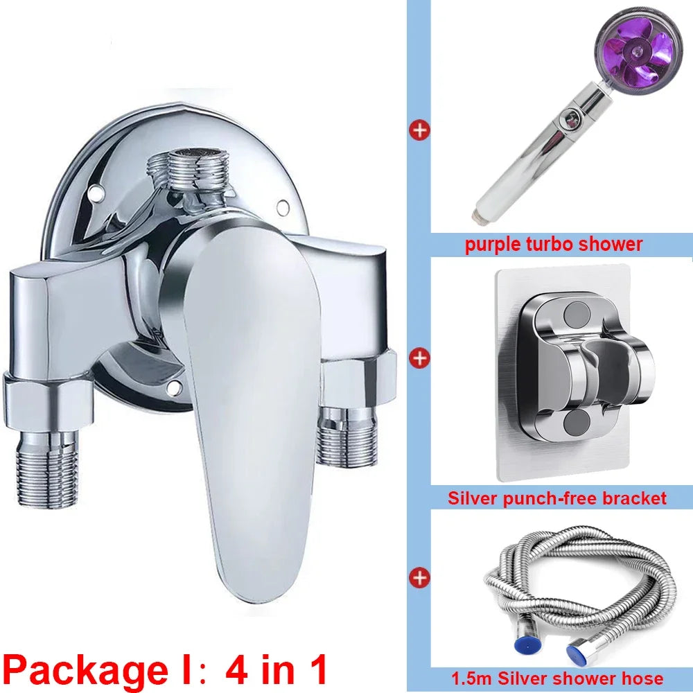G1/2" Bathtub Shower Faucet Hot and Cold Water Mixing Valve Bathroom Set Countertop Mounted Chrome Plated Valve Bath Shower Set