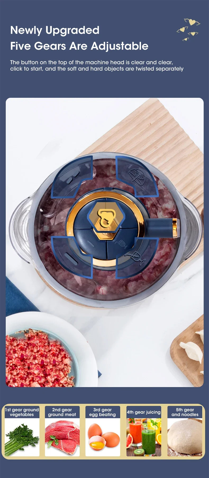 Electric Meat Grinders 5L Food Crusher Stainless Steel Multifunctional Vegetable Slicer Processor Chopper Kitchen Blenders - AMULET RING STORE