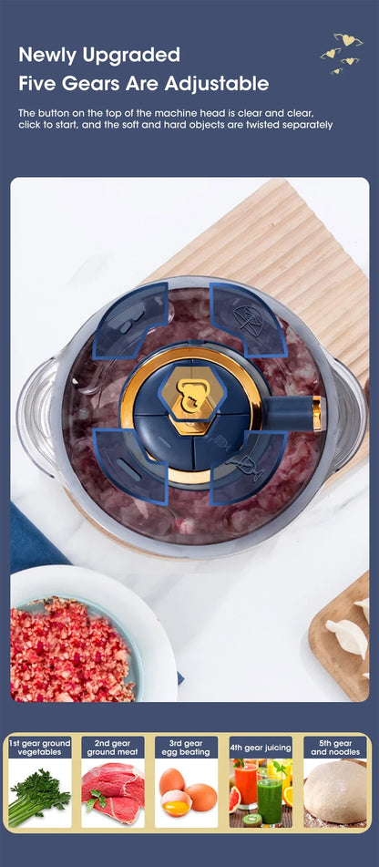Electric Meat Grinders 5L Food Crusher Stainless Steel Multifunctional Vegetable Slicer Processor Chopper Kitchen Blenders - AMULET RING STORE