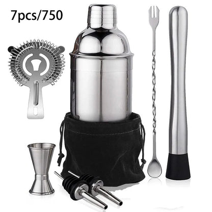 6/7/10pcs Stainless Steel Cocktail Shaker Bartending Tools Bartender Kit Martini Sharker Drink Mixer Set With Storage Bag - AMULET RING STORE