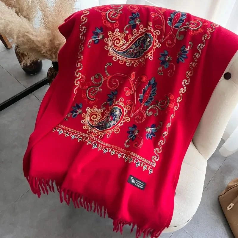Travel Warm Cashmere Shawl Scarf Fashion Women Embroidery Print Pashmina Blanket Wraps Female Poncho Bufanda Autumn and Winter
