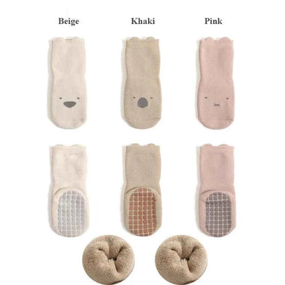 3 Pairs Winter Warm Newborn Baby Girls And Boys Anti-Slip Socks Toddler Cute Cartoon Floor Wearing Accessories - AMULET RING STORE