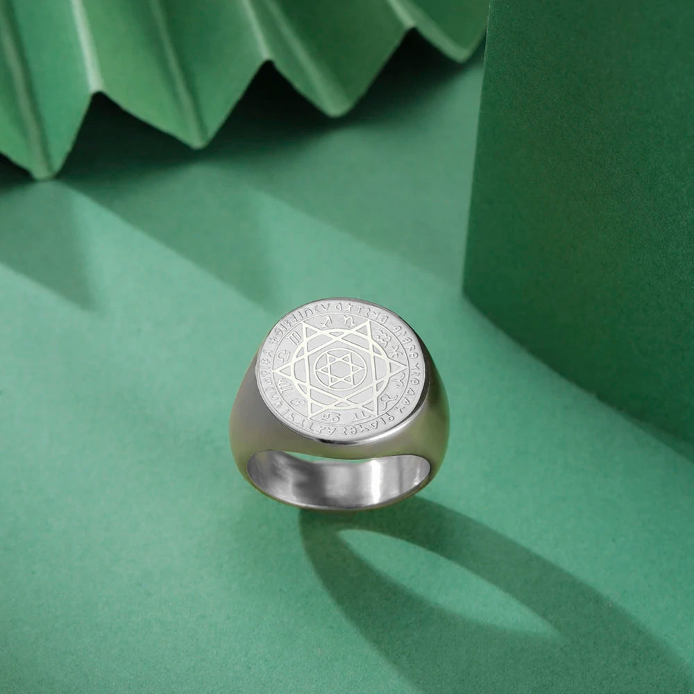 Dawapara Talisman Seal Solomon Ring Hexagram 12 Constellation Kabbalah Prosperity Good Health Amulet Stainless Steel Jewelry - AMULET RING STORE