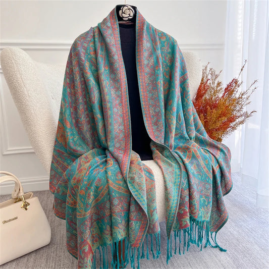 Autumn Bohemian Ethnic Paisley Cashmere Shawls Scarf for Women Warm Jacquard Pashmina Scarves Print Design Lady Foulard Stoles - AMULET RING STORE