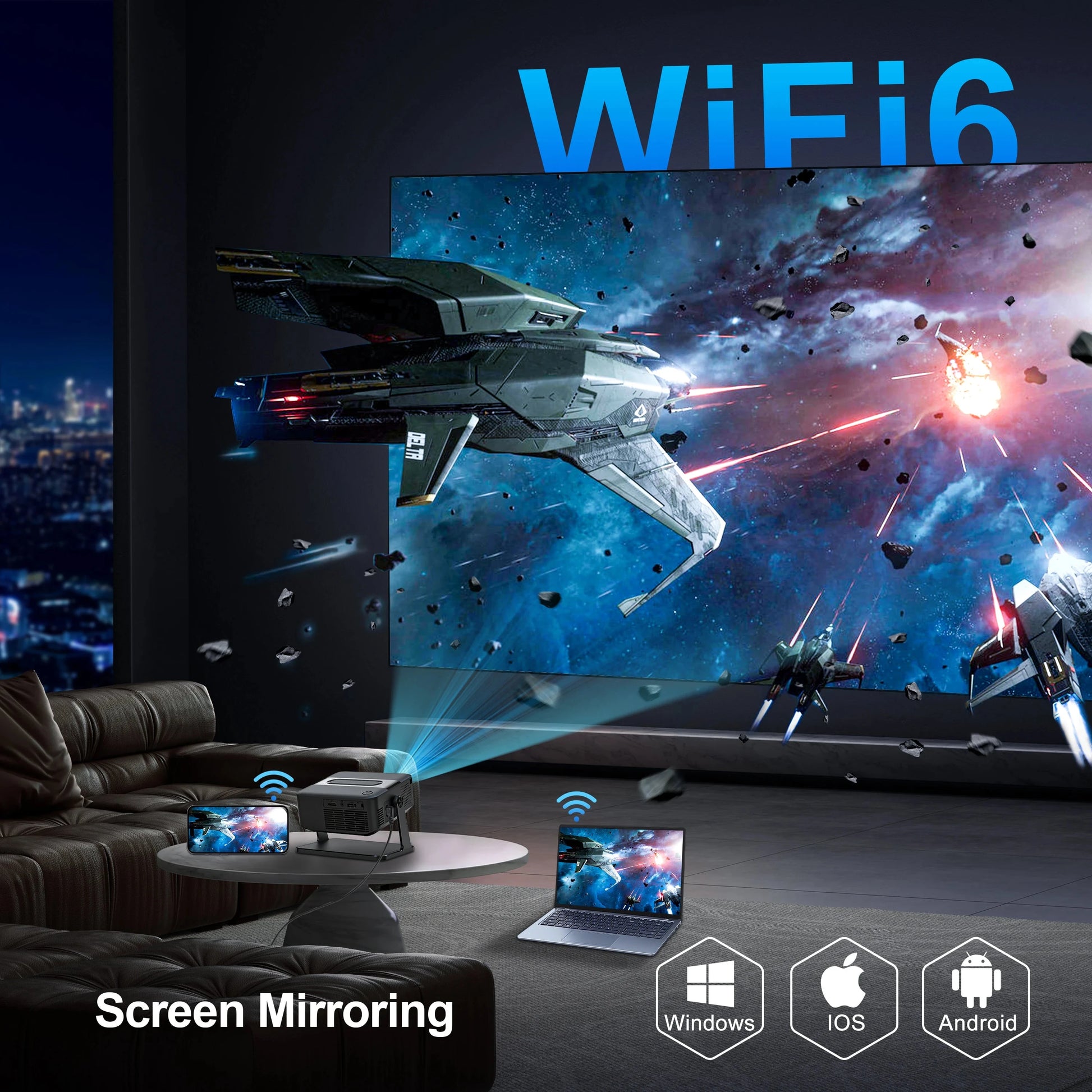 WESOPRO Mini Projector Smart 4K Portable with Wifi 6 Bluetooth 5.0 Android 11 Automatic Keystone for Home Theater Entertainment