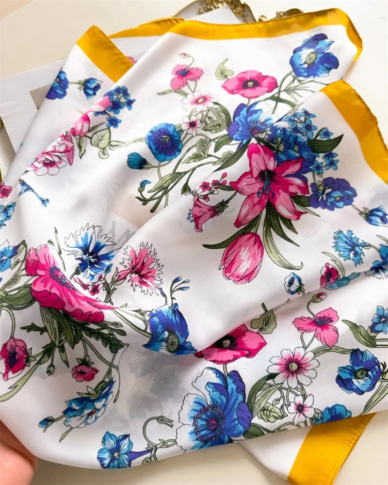New Floral Print Hair Scarf Women Kerchief Neck Tie Hand Wrist Foulard Shawl Wraps Head Hijab Bandana Echarpe - AMULET RING STORE