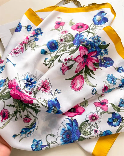New Floral Print Hair Scarf Women Kerchief Neck Tie Hand Wrist Foulard Shawl Wraps Head Hijab Bandana Echarpe - AMULET RING STORE