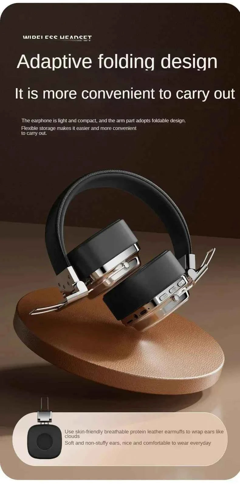 Retro Trendy Wireless Headphone Bluetooth 5.3 Long Battery Life Stereo Music Sport Foldable OverEar Headset with Noise Reduction