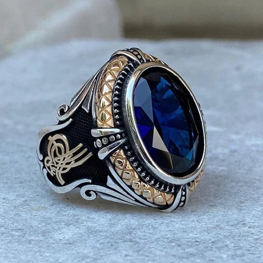 Vintage Gothic Two Colors Blue Crystal Finger Men's Ring