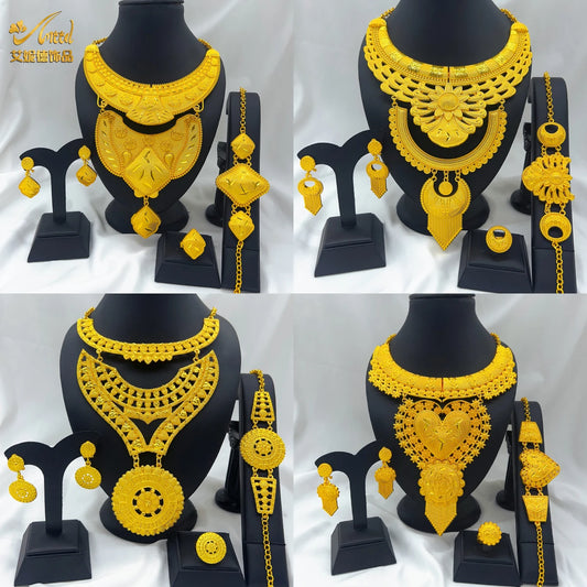 New Big Italian 24k Gold Plated Jewelry Set For Women Indian Dubai Party African Necklace Sets Bridal Gifts Arabic Jewelry Sets