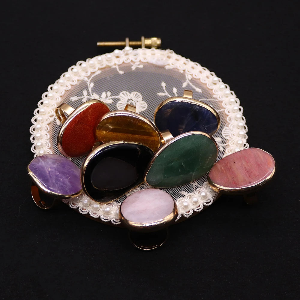 Irregular Natural Amethyst Rings Open Adjustable Green Aventurine Agate Finger Ring for Women and Men  Fashion Jewelry Ring Gift