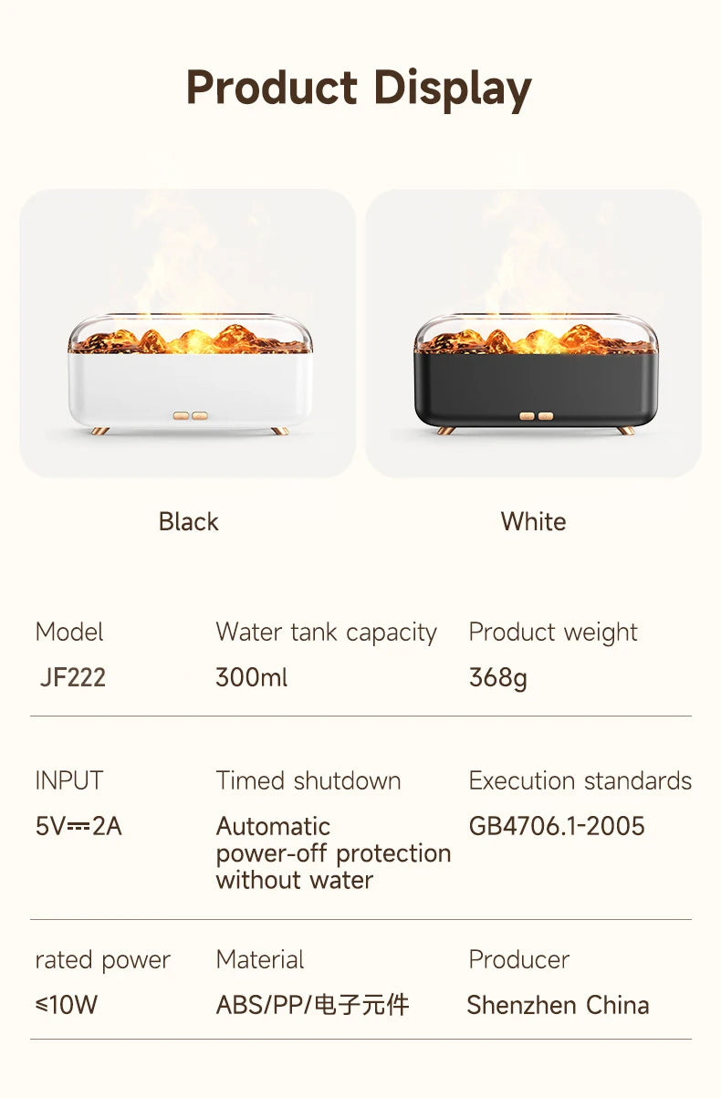 Flame Essential Oil Diffuser with Colorful Night Lights 300ML USB Home Ultrasonic Aromatherapy Fragrant Oil Humidifier Vaporizer