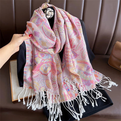 Elegant Ethnic Autumn Cashmere Shawl for Women Jacquard Pashmina Scarves Bufandas De Invierno Mujer Female Foulard Stoles Scarf - AMULET RING STORE